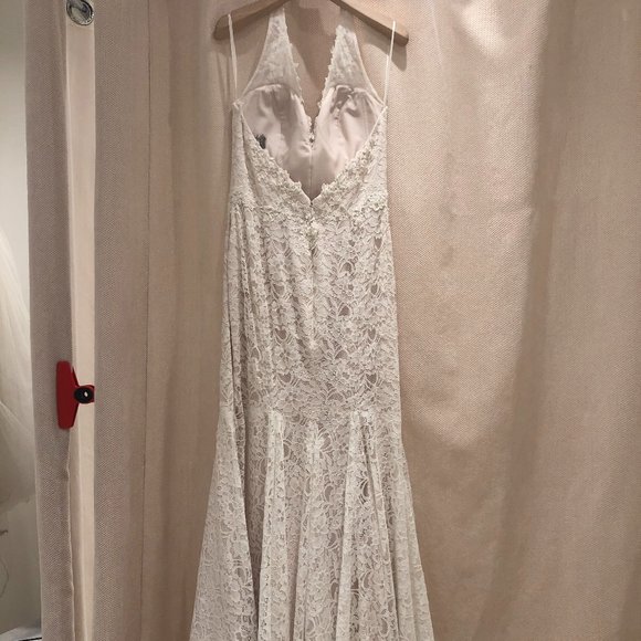 Natural/latte liner, halter, deep V, fit and flare, pearls - Picture 3 of 5